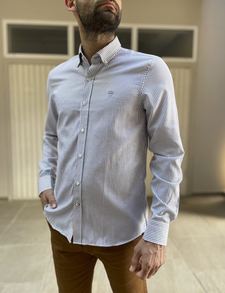 Ανδρικό πουκάμισο με γιακά λευκό με γκρι ρίγα 2011G φωτογραφία